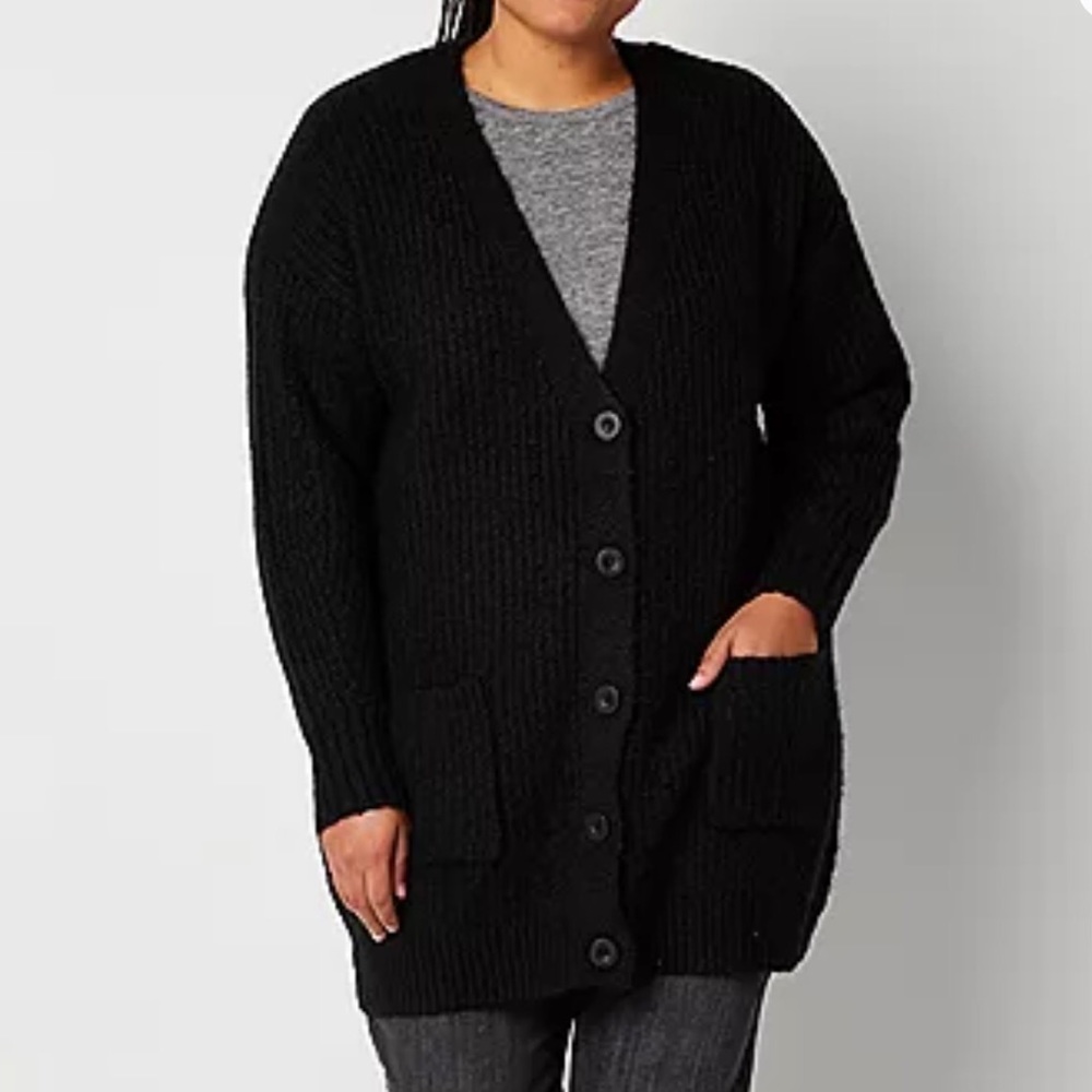 [Plus Size] a.n.a Women Black V-neck Long Sleeve Button Cardigan size 2X